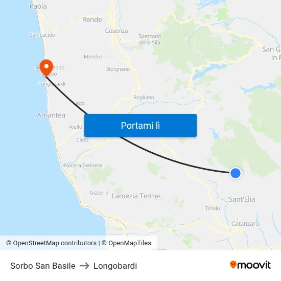 Sorbo San Basile to Longobardi map