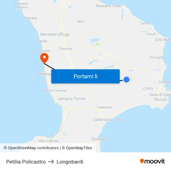 Petilia Policastro to Longobardi map