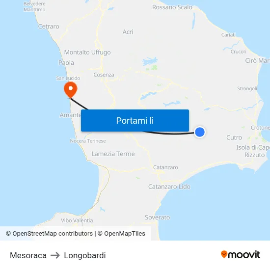 Mesoraca to Longobardi map