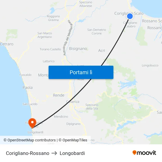 Corigliano-Rossano to Longobardi map