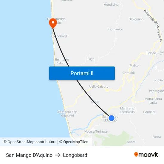 San Mango D'Aquino to Longobardi map
