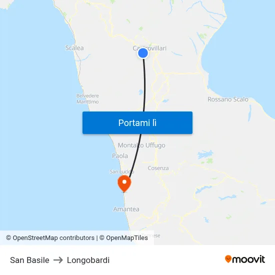 San Basile to Longobardi map