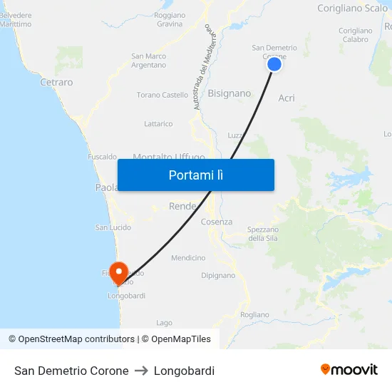 San Demetrio Corone to Longobardi map