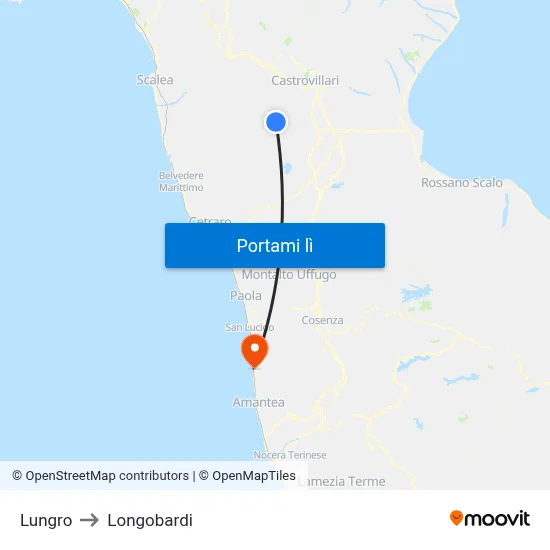 Lungro to Longobardi map