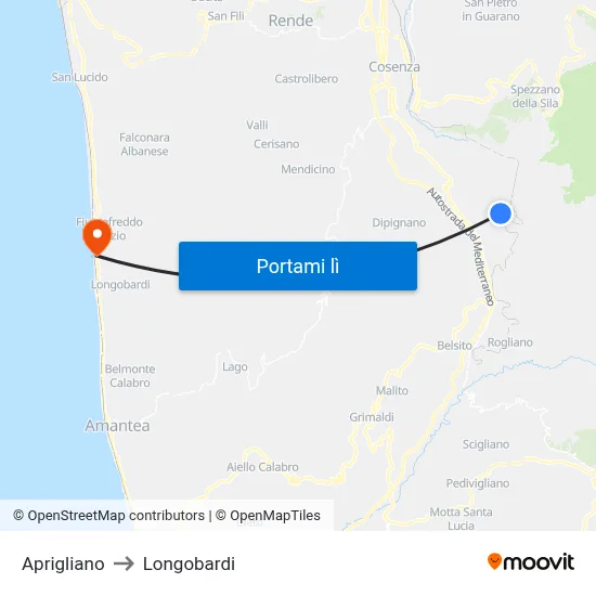 Aprigliano to Longobardi map
