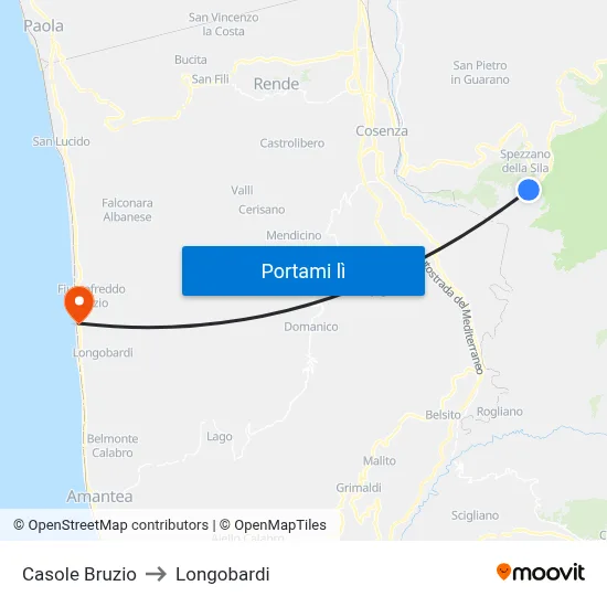 Casole Bruzio to Longobardi map
