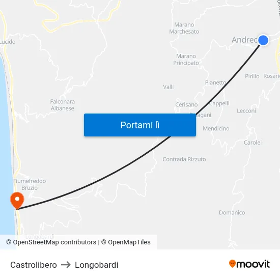 Castrolibero to Longobardi map