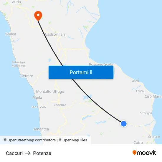Caccuri to Potenza map