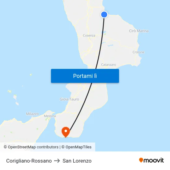 Corigliano-Rossano to San Lorenzo map