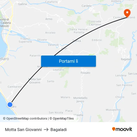 Motta San Giovanni to Bagaladi map
