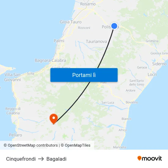 Cinquefrondi to Bagaladi map