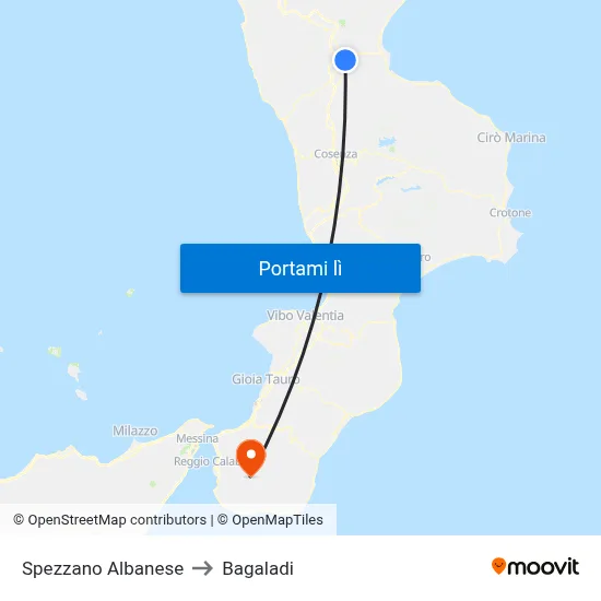Spezzano Albanese to Bagaladi map