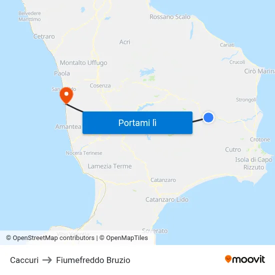 Caccuri to Fiumefreddo Bruzio map