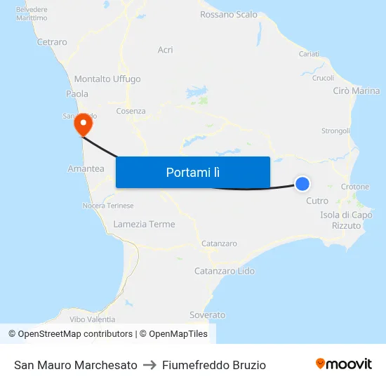 San Mauro Marchesato to Fiumefreddo Bruzio map
