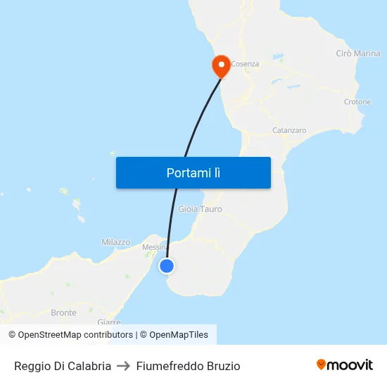 Reggio Di Calabria to Fiumefreddo Bruzio map