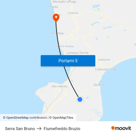 Serra San Bruno to Fiumefreddo Bruzio map