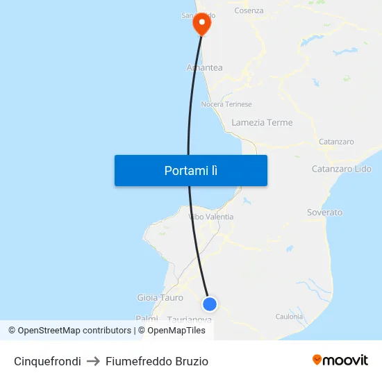 Cinquefrondi to Fiumefreddo Bruzio map