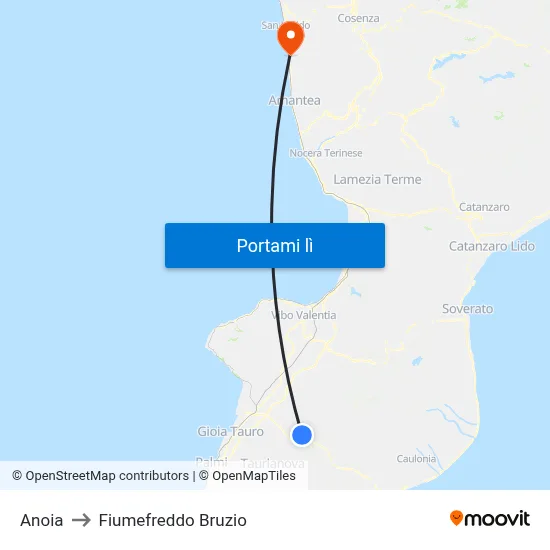 Anoia to Fiumefreddo Bruzio map
