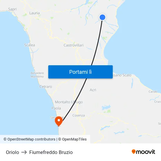 Oriolo to Fiumefreddo Bruzio map