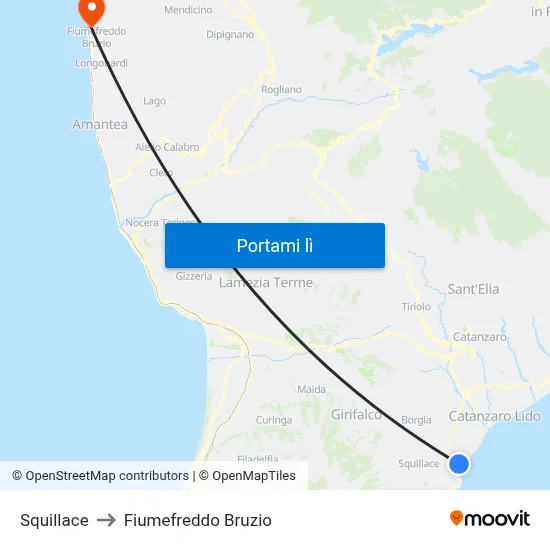 Squillace to Fiumefreddo Bruzio map