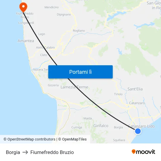 Borgia to Fiumefreddo Bruzio map