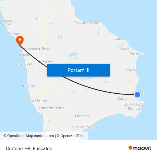 Crotone to Fuscaldo map