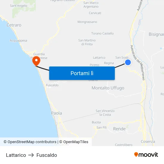 Lattarico to Fuscaldo map