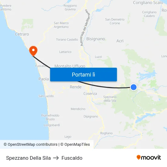 Spezzano Della Sila to Fuscaldo map