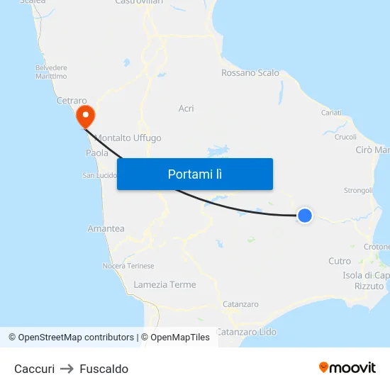 Caccuri to Fuscaldo map