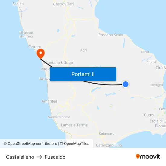 Castelsilano to Fuscaldo map