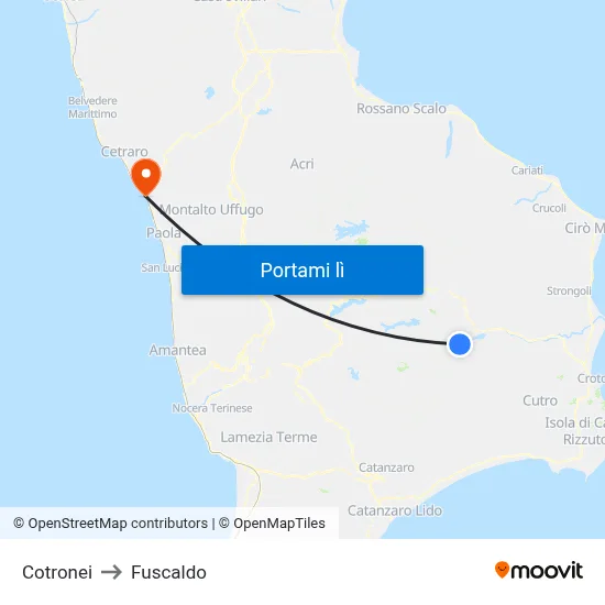 Cotronei to Fuscaldo map