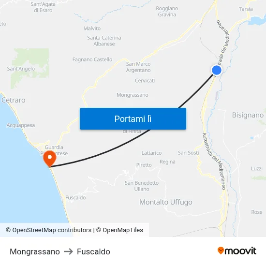 Mongrassano to Fuscaldo map