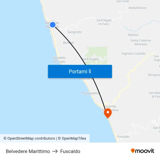 Belvedere Marittimo to Fuscaldo map