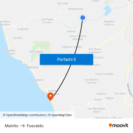 Malvito to Fuscaldo map