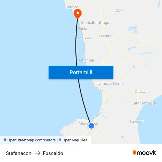 Stefanaconi to Fuscaldo map