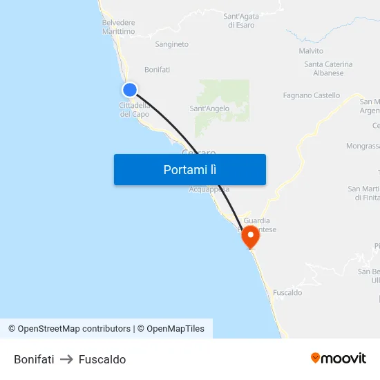 Bonifati to Fuscaldo map