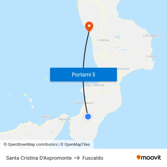 Santa Cristina D'Aspromonte to Fuscaldo map