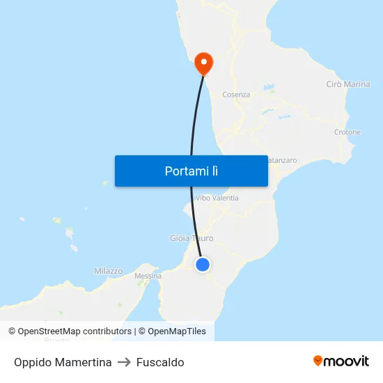 Oppido Mamertina to Fuscaldo map