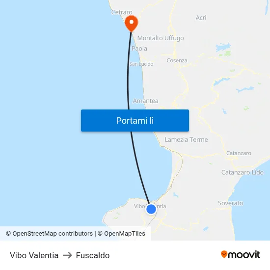 Vibo Valentia to Fuscaldo map