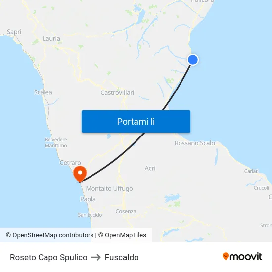 Roseto Capo Spulico to Fuscaldo map