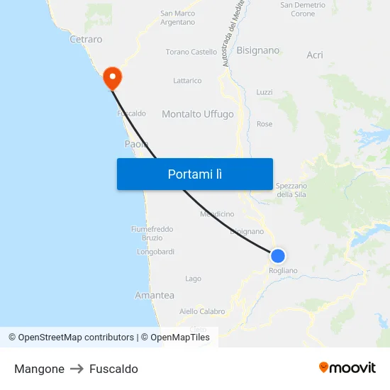 Mangone to Fuscaldo map