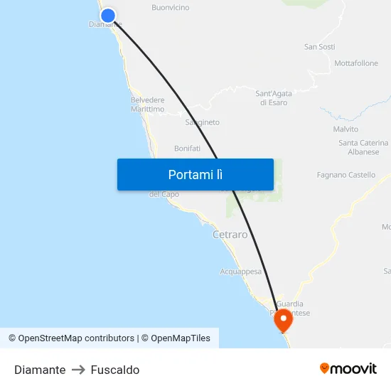 Diamante to Fuscaldo map