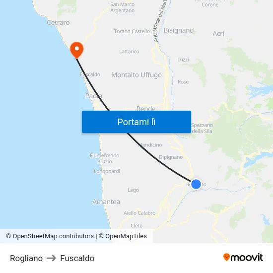 Rogliano to Fuscaldo map