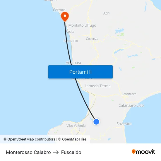 Monterosso Calabro to Fuscaldo map