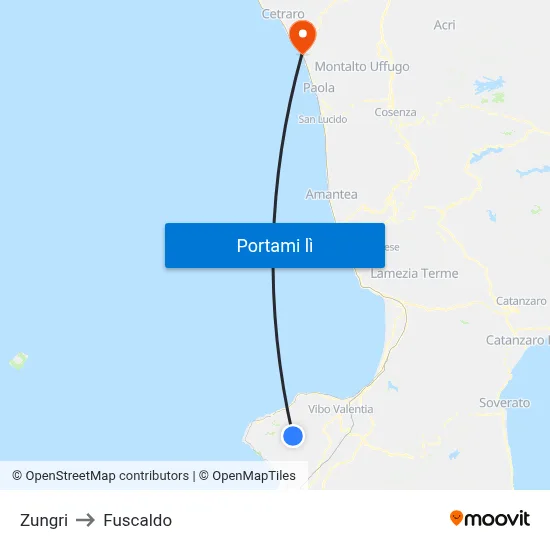Zungri to Fuscaldo map
