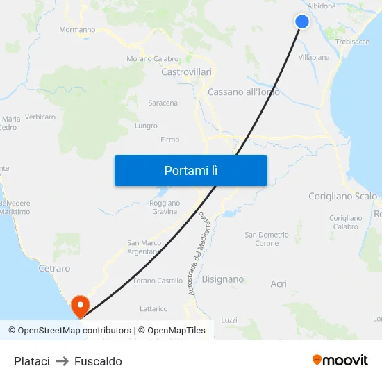 Plataci to Fuscaldo map