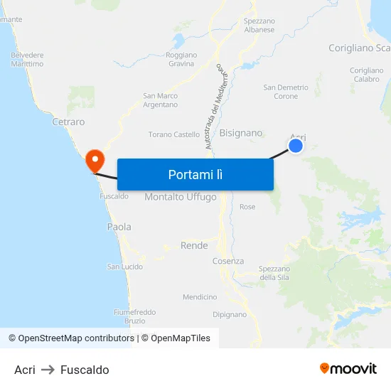 Acri to Fuscaldo map