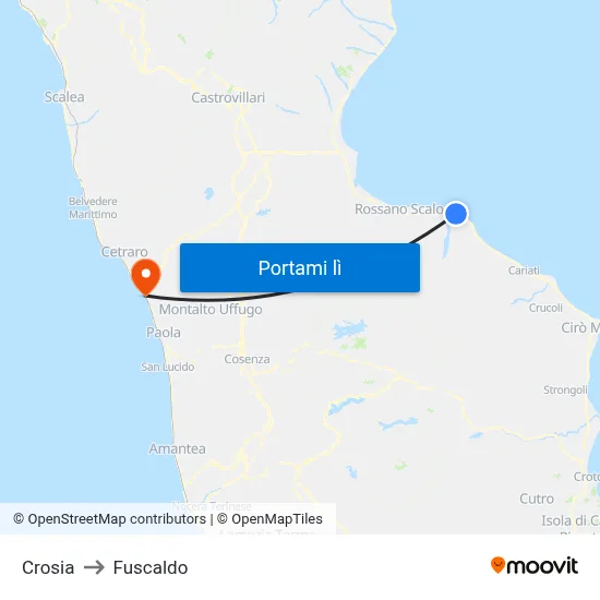 Crosia to Fuscaldo map