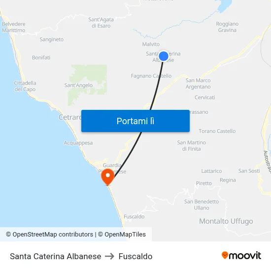 Santa Caterina Albanese to Fuscaldo map