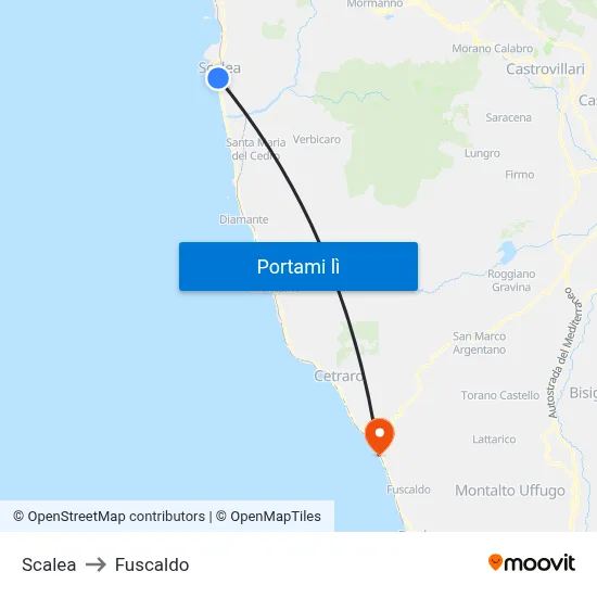 Scalea to Fuscaldo map